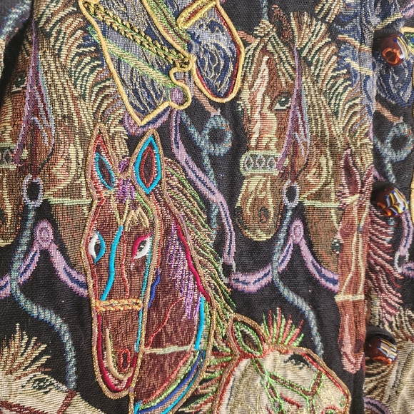 Vintage 90s Daniel K Embroidered Tapestry Horse Head Print Woven Blazer Jacket S - Picture 4 of 13
